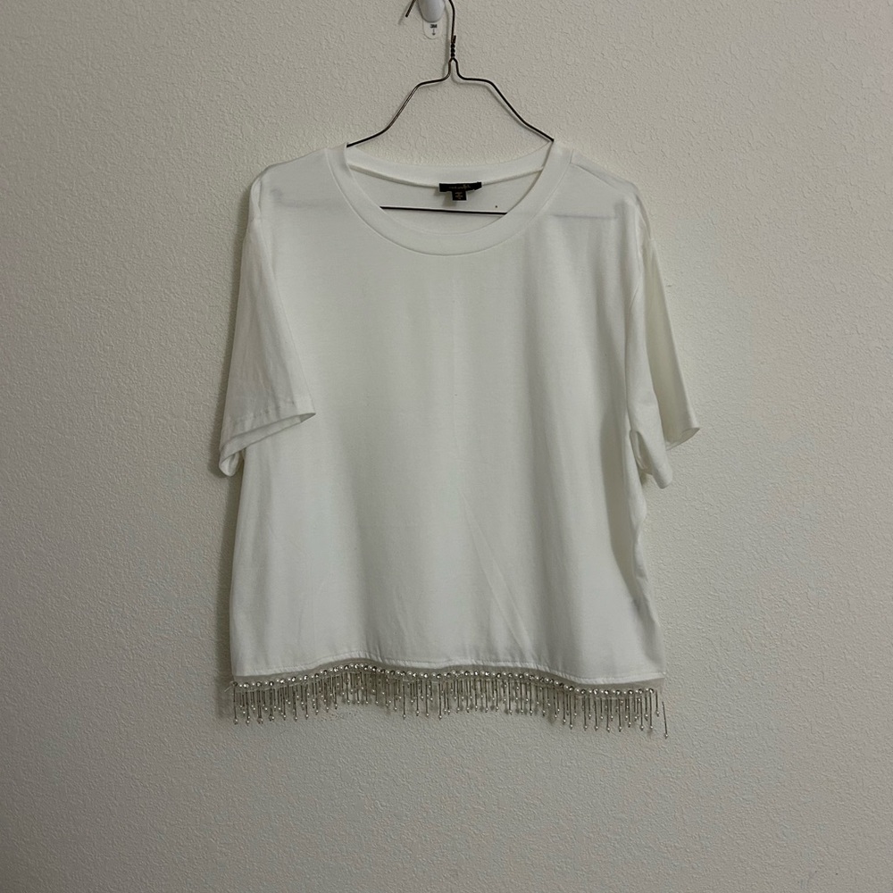 Elegant White Fringe Hem Women's Top